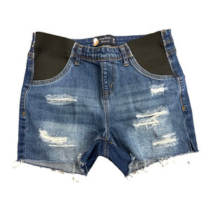 Women's Indigo Poppy Maternity Distressed Jean Shorts Blue M